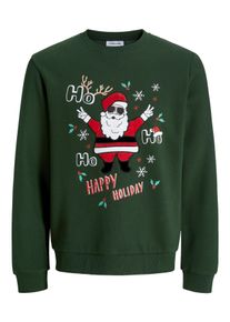 Jack & Jones Sweatshirt JACK & JONES "JJCHRISTMAS SWEAT CREW NECK XMAS", Herren, Gr. S, kombu gr&uuml;n, angeraute Sweatware, Obermaterial: 70% Baumwolle, 30% Polyester, bedruckt, regular fit normal, Rundhals, Rippb&uuml;ndchen, Sweatshirts Sweatshirt