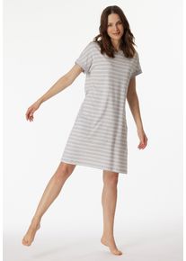 Nachthemd Schiesser "Casual Essentials", Damen, Gr. 40, N-Gr, silber (210, silbergrau meliert), Single Jersey, Obermaterial: 100% Baumwolle, bequem knielang, Rundhals, Kleider Nachthemd, mit garngef&auml;rbten Streifen und sportlichen Taschen