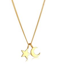 Kette mit Anh&auml;nger Elli "Halskette Stern Mond Anh&auml;nger Astro Basic 925 Silber" Gr. 42, gold, Halsketten, Damen, ohne Stein, Silber 925 (Sterlingsilber), Kette mit Anh&auml;nger