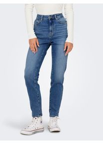 Straight-Jeans Only "ONLEMILY STRETCH HW ST AK DNM CRO571NOOS", Damen, Gr. 25, L&auml;nge 32, blau (medium blau denim), Denim/Jeans, Obermaterial: 98% Baumwolle, 2% Elasthan, skinny fit, Jeans Straight-Jeans