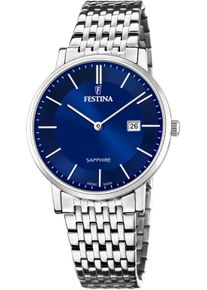 Quarzuhr Festina "Swiss Made Collection", blau (silberfarben, blau), Armbanduhren, Damen, Quarzuhr, Armbanduhr, Herrenuhr, Damenuhr, Edelstahlband, Saphirglas, Swiss Made