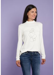 Langarmshirt Seidel Moden, Damen, Gr. 50, wei&szlig; (sanftes wei&szlig;), Obermaterial: 95% Viskose, 5% Elasthan, unifarben, regular fit taillenbedeckt, ohne Ausschnitt, Shirts Langarmshirt, mit Glitzersteinen, MADE IN GERMANY