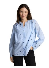 Klassische Bluse Tom Tailor, Damen, Gr. 44, blau heart design, Web, Obermaterial: 100% Baumwolle, bedruckt, regular fit normal, Manschette, Blusen Klassische Bluse, mit All-Over Print