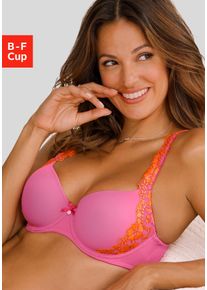 Schalen-BH Lascana "Wanda", Damen, Gr. 80, Cup D, pink (pink, orange), Spitze, Obermaterial: 75% Polyamid, 20% Polyester, 5% Elasthan, BHs Schalen-BH, mit B&uuml;gel und mit seitlicher Stickerei Spitze, Dessous