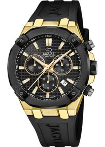 Chronograph Jaguar "Diplomatic", schwarz (schwarz, goldfarben), Armbanduhren, Damen, Chronograph, Quarzuhr, Armbanduhr, Herrenuhr,Swiss Made,Stoppfunktion,Kautschukband