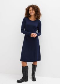 Strickkleid bonprix "Strickkleid in ausgestellter Form", Damen, Gr. 56/58 (XXXL), N-Gr, dunkelblau, Obermaterial: 50% Baumwolle, 50% Polyacryl, ausgestellt, Kleider Strickkleid, f&uuml;r den Alltag, aus Baumwolle und Polyacryl, ausgestellte Passform