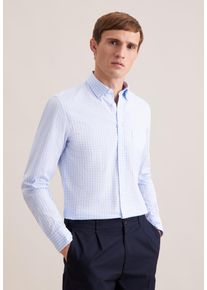 Businesshemd Seidensticker, Damen, Gr. M (39), normale &Auml;rmell&auml;ngen, blau, 100% Baumwolle, kariert, slim fit, 2-Knopf-Manschette, Hemden Businesshemd, Slim 1/1 Button-Down-Kragen Karo