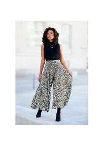 Hosenrock Lascana, Damen, Gr. 40, beige (creme, schwarz bedruckt), Web, Obermaterial: 100% Polyester, bedruckt, figurumspielend kn&ouml;chelfrei, R&ouml;cke, mit grafischem Alloverdruck, Culotte, extraweites Bein