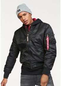 Bomberjacke Alpha Industries "MA-1 VF59 LONG", Herren, Gr. M, schwarz, Web, Obermaterial: 100% Nylon. Futter: 100% Nylon. Wattierung: 100% Polyester, unifarben, schmal, Rippstrickb&uuml;ndchen, Jacken Bomberjacke, gef&uuml;ttert