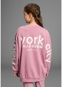 H.I.S. Sweatshirt H.I.S "Loose fit Sweatshirt mit R&uuml;ckenprint f&uuml;r M&auml;dchen", M&auml;dchen, Gr. 128/134, rosa (altrosa), angeraute Sweatware, Obermaterial: 60% Baumwolle, 40% Polyester, bedruckt, loose fit h&uuml;ftbedeckend, Rundhals, Rippb&uuml;ndchen, Sweatshirts Sweatshirt, Ff&uuml;r TEENS. Sweatshirt mit gro&szlig;em R&uuml;ckenprint
