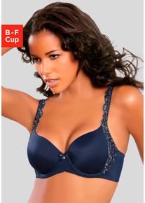 Schalen-BH Lascana "Wanda", Damen, Gr. 100, Cup E, blau (marine), Spitze, Obermaterial: 75% Polyamid, 20% Polyester, 5% Elasthan, BHs Schalen-BH, mit B&uuml;gel und mit seitlicher Stickerei Spitze, Dessous