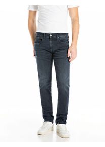 Straight-Jeans Replay "GROVER", Damen, Gr. 30, L&auml;nge 34, blau (dunkelblau bb94), Denim/Jeans, Obermaterial: 91% Baumwolle, 6% Elastomultiester, 3% Elasthan, straight fit lang, Jeans Straight-Jeans, in vielen verschiedenen Waschungen, mit Stretch