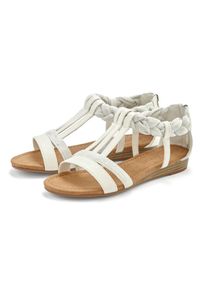 Sandale Lascana "Sommerschuh, Sandalette, offener Schuh", Damen, Gr. 41, wei&szlig;, Obermaterial: 50% Lederimitat, 50% Textilmaterial. Decksohle: 100% Lederimitat. Futter: 100% Lederimitat. Laufsohle: 100% Synthetik, bedruckt, Basic, Schuhe Sandale, mit aufwendiger Verzierung VEGAN, Topseller