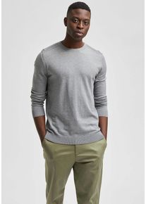 Rundhalspullover Selected "SLHBERG CREW NECK NOOS", Herren, Gr. S, grau (hellgrau, meliert), Strick, Obermaterial: 100% Baumwolle, meliert, regular fit normal, Rundhals, Rippb&uuml;ndchen, Pullover Rundhalspullover, Baumwolle, regular fit