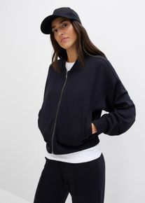 Blouson bonprix, Damen, Gr. 52/54 (XXL), schwarz, Sweatware, Obermaterial: 48% Polyester, 48% Viskose, 4% Elasthan, unifarben, oversize taillenbedeckt, Rippb&uuml;ndchen, Jacken Blouson, aus Sweatware mit Stehkragen und Eingriffstaschen, Topseller