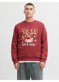 Jack & Jones Sweatshirt JACK & JONES "JJCHRISTMAS SWEAT CREW NECK XMAS", Herren, Gr. S, brick rot, angeraute Sweatware, Obermaterial: 70% Baumwolle, 30% Polyester, bedruckt, regular fit normal, Rundhals, Rippb&uuml;ndchen, Sweatshirts Sweatshirt