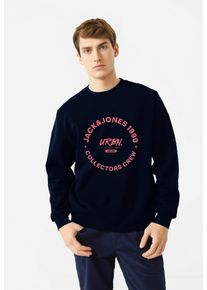 Jack & Jones Sweatshirt JACK & JONES "JJSIMON SWEAT CREW NECK", Herren, Gr. M, blau (sky captain), angeraute Sweatware, Obermaterial: 60% Baumwolle, 40% Polyester, bedruckt, normal, Rundhals, Rippb&uuml;ndchen, Sweatshirts Sweatshirt