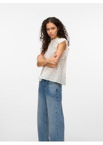 V&eacute;ro Moda Blusenshirt VERO MODA "VMTRINE SL LACE TOP WVN NOOS", Damen, Gr. XL, wei&szlig; (snow wei&szlig; aop:maguerit bonbon), Web, Obermaterial: 100% Baumwolle, bedruckt, regular fit normal, Rundhals, Fl&uuml;gel&auml;rmel, Shirts Blusenshirt, Baumwolle