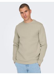 Only & Sons Sweatshirt ONLY & SONS "ONSCERES CREW NECK NOOS", Herren, Gr. XL, beige (silber lining), angeraute Sweatware, Obermaterial: 65% Baumwolle, 35% Polyester, meliert, regular fit normal, Rundhals, Rippb&uuml;ndchen, Sweatshirts Sweatshirt, Baumwollmischung, regular fit