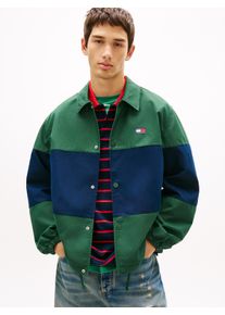 Hemdjacke Tommy Jeans "TJM COLORBLOCK", Damen, Gr. XXL, shadow pine, Web, Obermaterial: 65% Baumwolle, 35% Polyester, regular fit normal, Rundhals, eingesetzt elastischer Bund, Jacken Hemdjacke, Regular fit mit Hemdkragen