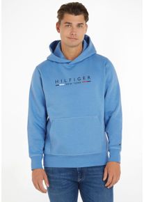 Hoodie Tommy Hilfiger "HILFIGER NEW YORK HOODY", Herren, Gr. S, blau, Sweatware, Obermaterial: 63% Baumwolle, 37% Polyester, unifarben, regular fit h&uuml;ftbedeckend, Rippb&uuml;ndchen, Sweatshirts Hoodie, mit K&auml;ngurutasche