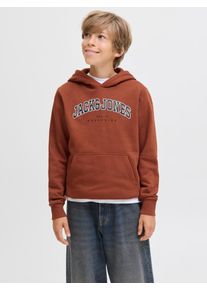 Jack & Jones Kapuzensweatshirt JACK & JONES JUNIOR "JJECALEB VARSITY SWEAT HOOD NOOS JNR", Jungen, Gr. 128, burnt henna, angeraute Sweatware, Obermaterial: 70% Baumwolle, 30% Polyester, bedruckt, relaxed fit, Rippb&uuml;ndchen, Sweatshirts Kapuzensweatshirt