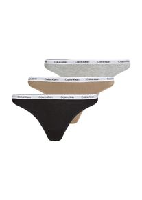 Tanga "3 PACK THONG (LOW-RISE)", Damen, Gr. XL (42/44), 3 Stk., bunt (schwarz, grau heather, caf&eacute; fun), Jersey, Obermaterial: 90% Baumwolle, 10% Elasthan, Calvin Klein Underwear, k&ouml;rpernah, Unterhosen Tanga, String low waist mit Logobund