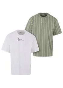 T-Shirt Karl Kani "Karl Kani Small Signature Essential Tee 2 Pack", Damen, Gr. S, wei&szlig;, gr&uuml;n, 100% Baumwolle, gestreift, normal, Rundhals, Shirts T-Shirt