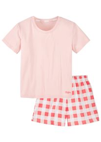 Pyjama Buffalo, M&auml;dchen, Gr. 146/152, apricot kariert, Jersey, Obermaterial: 100% Baumwolle, kariert, kurz, Rundhals, abgesteppte Kante, Homewear-Sets Pyjama, M&auml;dchen - kurzer Schlafanzug mit karierter Hose