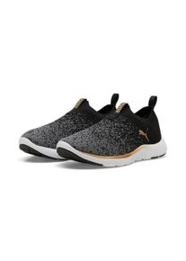 Slip-On Sneaker Puma "SOFTRIDE REMI SLIP-ON KNIT WNS", Damen, Gr. 37, schwarz (Puma schwarz, Puma gold, cool schwarz gray), Textil, Schuhe Slip-On Sneaker, mit SOFTFOAM+ D&auml;mpfung, leicht profilierte Synthetiklaufsohle, Topseller