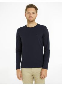 Langarmshirt Tommy Hilfiger "STRETCH SLIM FIT LONG SLEEVE", Herren, Gr. L (52), blau (desert sky), Single Jersey, Obermaterial: 96% Baumwolle, 4% Elasthan, bestickt, unifarben, schmal h&uuml;ftbedeckend, Rundhals, abgesteppt, Shirts Langarmshirt, aus Baumwollstretch