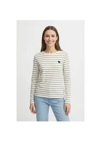 Langarmshirt Freequent "FQFAMILA-TEE", Damen, Gr. S, star off, wei&szlig; with silber mink, Jersey, Obermaterial: 100% Baumwolle, bestickt, geringelt, gestreift, normal h&uuml;ftbedeckend, Rundhals, Shirts Langarmshirt, im Streifen-Design