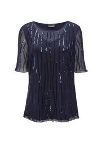 Langarm-Poloshirt GOLDNER "Kurzgr&ouml;&szlig;e Mesh-Shirt mit funkelnden Pailletten", Damen, Gr. 20, blau (mitternachtsblau, bestickt), Obermaterial: 90% Polyamid PA. 10% Elasthan EL., festlich, Rollkante, Shirts, Vorder- und R&uuml;ckteil blickdicht unterlegt
