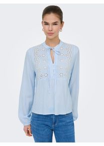 Langarmbluse Only "ONLLENNYO LS EMBROID V-NECK TOP NOOS WVN", Damen, Gr. L, kentucky blau stripes:hellwei&szlig;, Web, Obermaterial: 100% Viskose, gestreift, regular fit normal, elastischer Bund, Blusen Langarmbluse