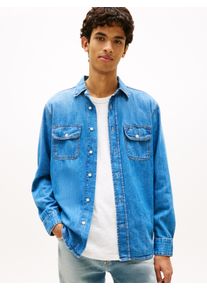 Jeanshemd Tommy Jeans "RELAXED DENIM SHIRT", Damen, Gr. 3XL, N-Gr, denim medium, Denim/Jeans, Obermaterial: 100% Baumwolle, unifarben, relaxed fit normal, Rundhals, eingesetzt Manschette, Hemden Jeanshemd, Relaxed fit mit Brusttaschen