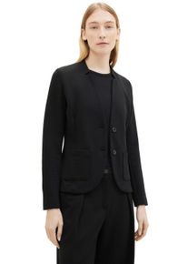 Sweatblazer Tom Tailor "Fied", Damen, Gr. XS (34), schwarz (deep schwarz), Jersey, Obermaterial: 54% Baumwolle, 43% Polyester, 3% Elasthan, unifarben, tailliert taillenbedeckt, V-Ausschnitt, Blazer Sweatblazer, mit aufgesetzten Taschen und Struktur
