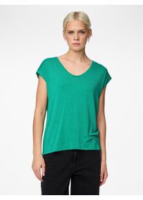 Kurzarmshirt Pieces "PC BILLO", Damen, Gr. XL, gr&uuml;n (pepper gr&uuml;n), Jersey, Obermaterial: 85% Viskose, 10% metallisierte Fasern, 5% Elasthan, Glitzermuster, geringelt, gestreift, bequem normal, Rundhals, Shirts Kurzarmshirt, Viskosemischung, loose fit