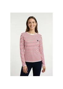 Langarmshirt Freequent "FQFAMILA-TEE", Damen, Gr. XL, star off, wei&szlig; with true rot, Jersey, Obermaterial: 100% Baumwolle, bestickt, geringelt, gestreift, normal h&uuml;ftbedeckend, Rundhals, Shirts Langarmshirt, im Streifen-Design