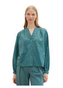 Langarmbluse Tom Tailor, Damen, Gr. 34, gr&uuml;n (gr&uuml;n tonal embroidery), Stoff, Obermaterial: 53% Baumwolle, 47% Modal, bestickt, unifarben, bequem normal, V-Ausschnitt, 1-Knopf-Manschette, Blusen Langarmbluse, mit Allover-Stickereien