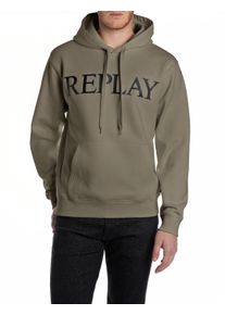 Kapuzensweatshirt Replay, Herren, Gr. XL, gr&uuml;n (mud gr&uuml;n), Sweatware, Obermaterial: 80% Baumwolle, 20% Polyester, bedruckt, angesetztes B&uuml;ndchen, Sweatshirts Kapuzensweatshirt, mit gro&szlig;em Markenprint vorn
