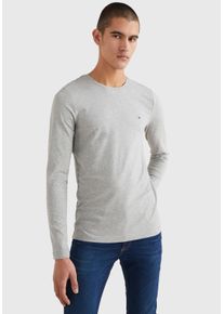 Langarmshirt Tommy Hilfiger "STRETCH SLIM FIT LONG SLEEVE", Herren, Gr. XL (54), light grau melange, Single Jersey, Obermaterial: 96% Baumwolle, 4% Elasthan, bestickt, unifarben, schmal h&uuml;ftbedeckend, Rundhals, abgesteppt, Shirts Langarmshirt, aus Baumwollstretch