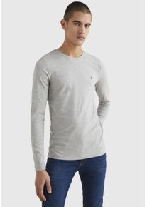 Langarmshirt Tommy Hilfiger "STRETCH SLIM FIT LONG SLEEVE", Herren, Gr. M (48/50), light grau melange, Single Jersey, Obermaterial: 96% Baumwolle, 4% Elasthan, bestickt, unifarben, schmal h&uuml;ftbedeckend, Rundhals, abgesteppt, Shirts Langarmshirt, aus Baumwollstretch