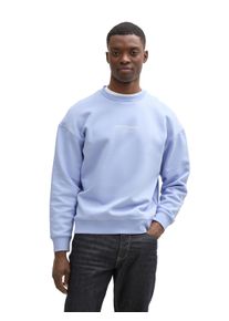 Sweatshirt Tom Tailor Denim, Herren, Gr. M, blau (brunnera blau), Sweatware, Obermaterial: 70% Baumwolle, 30% Polyester, bedruckt, relaxed fit taillenbedeckt, Rundhals, B&uuml;ndchen, Sweatshirts Sweatshirt, mit Logo Print