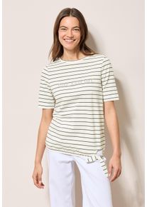 T-Shirt Cecil, Damen, Gr. XS (36), wei&szlig; (vanillewei&szlig;), Jersey, Obermaterial: 95% Baumwolle, 5% Elasthan, gestreift, regular fit taillenbedeckt, U-Boot-Ausschnitt, Shirts T-Shirt, mit Schriftzug