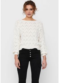 Strickpullover Only "ONLBRYNN LIFE STRUCTURE L/S PUL KNT", Damen, Gr. L, wei&szlig; (cloud dancer), Strick, Obermaterial: 70% Baumwolle, 30% Polyester, unifarben, Basic h&uuml;ftlang, U-Boot-Ausschnitt, Strickb&uuml;ndchen, Pullover Strickpullover