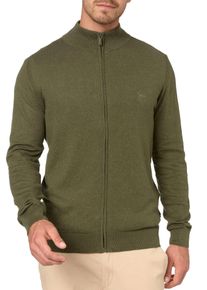 Strickjacke INDICODE "Tinos", Herren, Gr. M, gr&uuml;n (army mix), Strick, Obermaterial: 80% Baumwolle, 20% Polyamid, unifarben, normal, hoch geschlossener Ausschnitt, Strickjacken Strickjacke