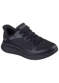 Slip-On Sneaker Skechers "BOBS SQUAD 4", Damen, Gr. 35, schwarz (schwarz uni), Mesh, Synthetik, unifarben, Schuhe Slip-On Sneaker, Slipper, Freizeitschuh, Halbschuh mit Memory Foam