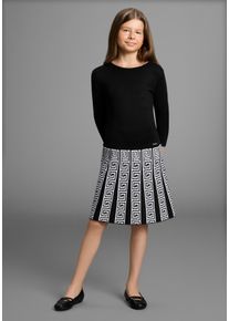 Strickkleid Bruno Banani "Strickkleid mit Faltenrock und Jacquardmuster f&uuml;r M&auml;dchen", M&auml;dchen, Gr. 176/182, N-Gr, schwarz, Feinstrick, Obermaterial: 70% Viskose, 30% Polyamid, gemustert, mehrfarbig, figurumspielend kurz, Rundhals, Kleider Strickkleid, F&uuml;r TEENS. Trendiges Strickkleid