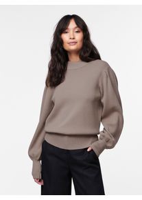 Strickpullover Y.A.S "YASFONNY LS KNIT PULLOVER S. NOOS", Damen, Gr. XL, braun (fungi), Strick, Obermaterial: 72% Viskose, 28% Polyester, unifarben, regular fit kurz, hoch geschlossener Ausschnitt, Rippb&uuml;ndchen, Pullover Strickpullover