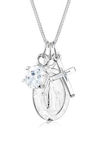 Silberkette Elli "Halskette Kreuz Marienbild Solit&auml;r Zirkonia 925 Silber" Gr. 45, silber, Halsketten, Damen, mit Stein, Silber 925 (Sterlingsilber), Silberkette